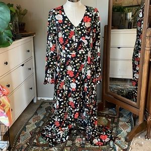 nasty gal nwt floral ruffle midi dress, women’s 12 US